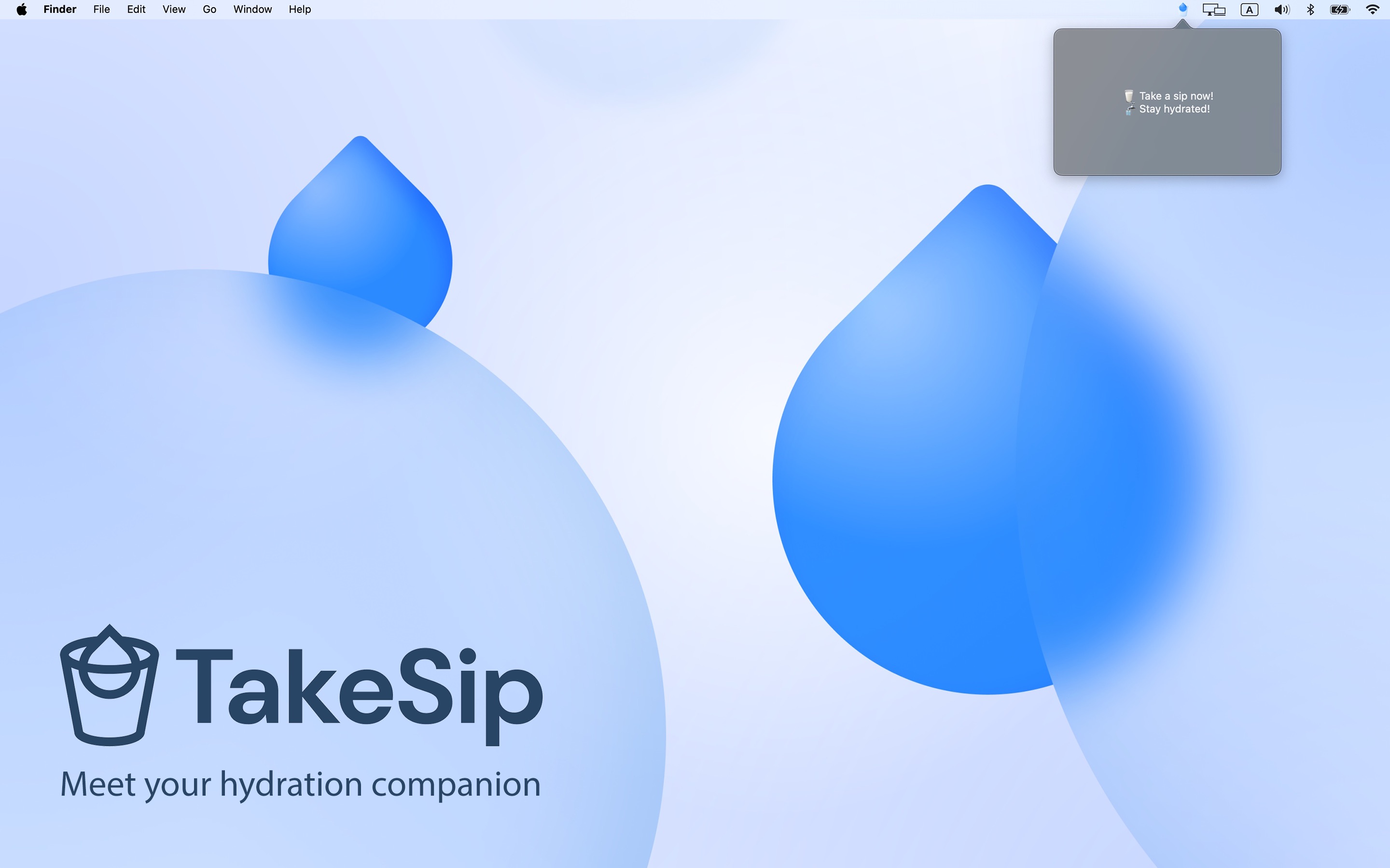 TakeSip App Screenshot - macOS Hydration Reminder App